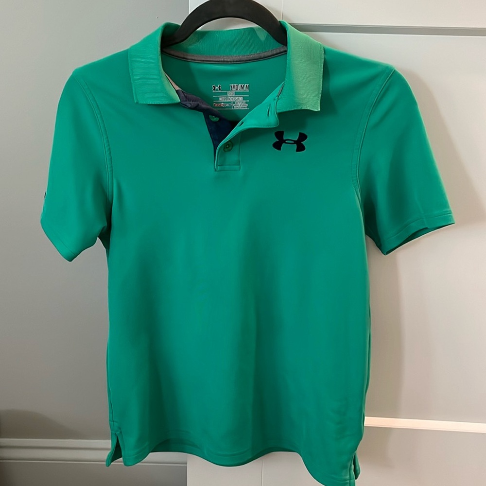 Under Armour Heat Gear Polo - Youth Medium - Green with Blue Accents